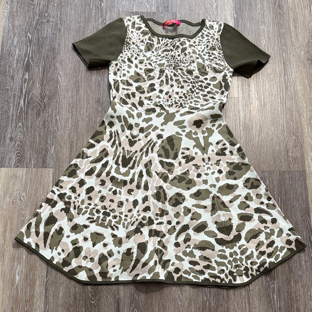 Catherine Malandrino Animal Print Fit & Flare Knit Dress S